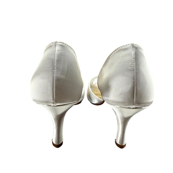 Michelangelo Shellie Satin Peep Toe Heels Size 9M Dyeable David's Bridal READ!!! - Picture 11 of 14